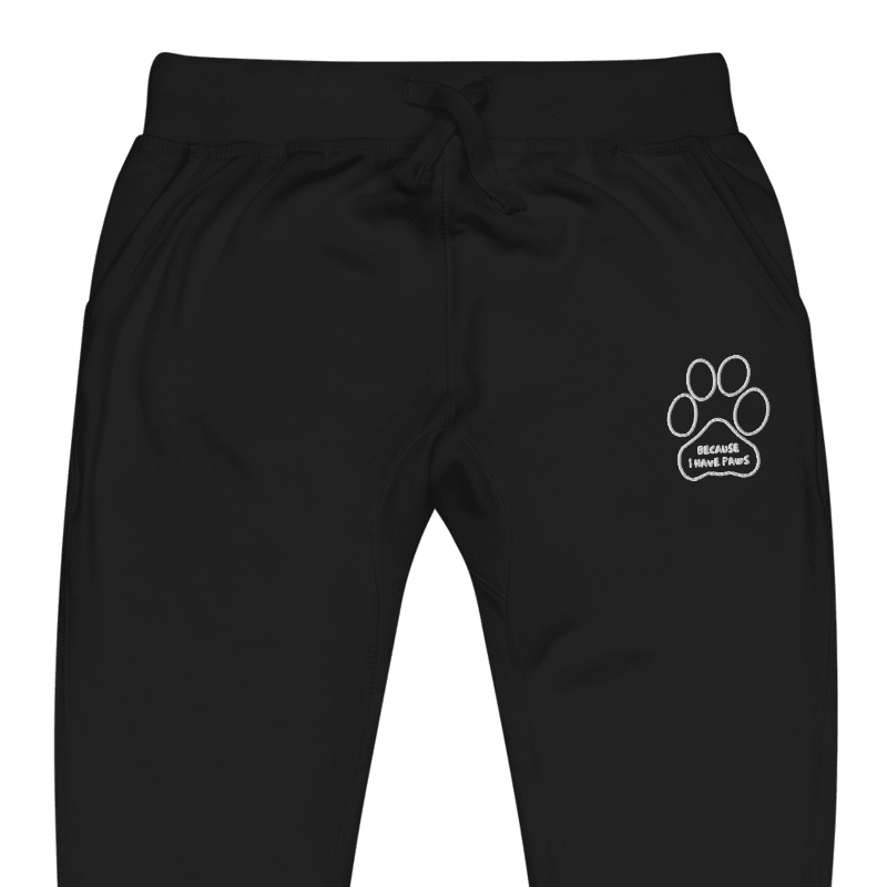 Sweatpants // Because I Have Paws // Unisex Black Embroidered