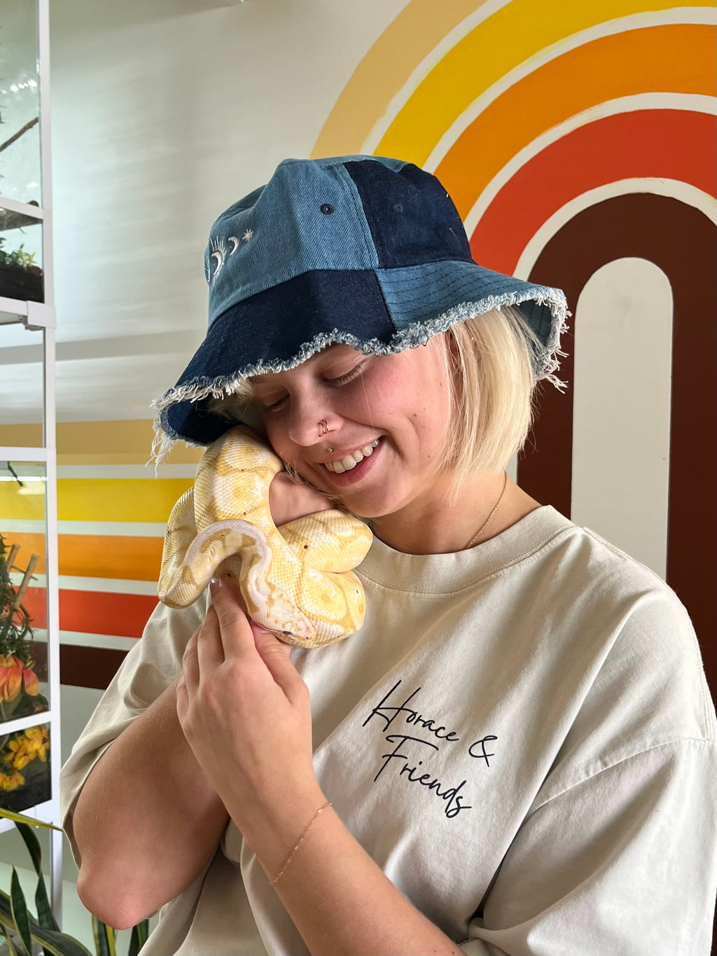 Hat // Serpent & Sky // Denim Bucket Hat // Embroidered