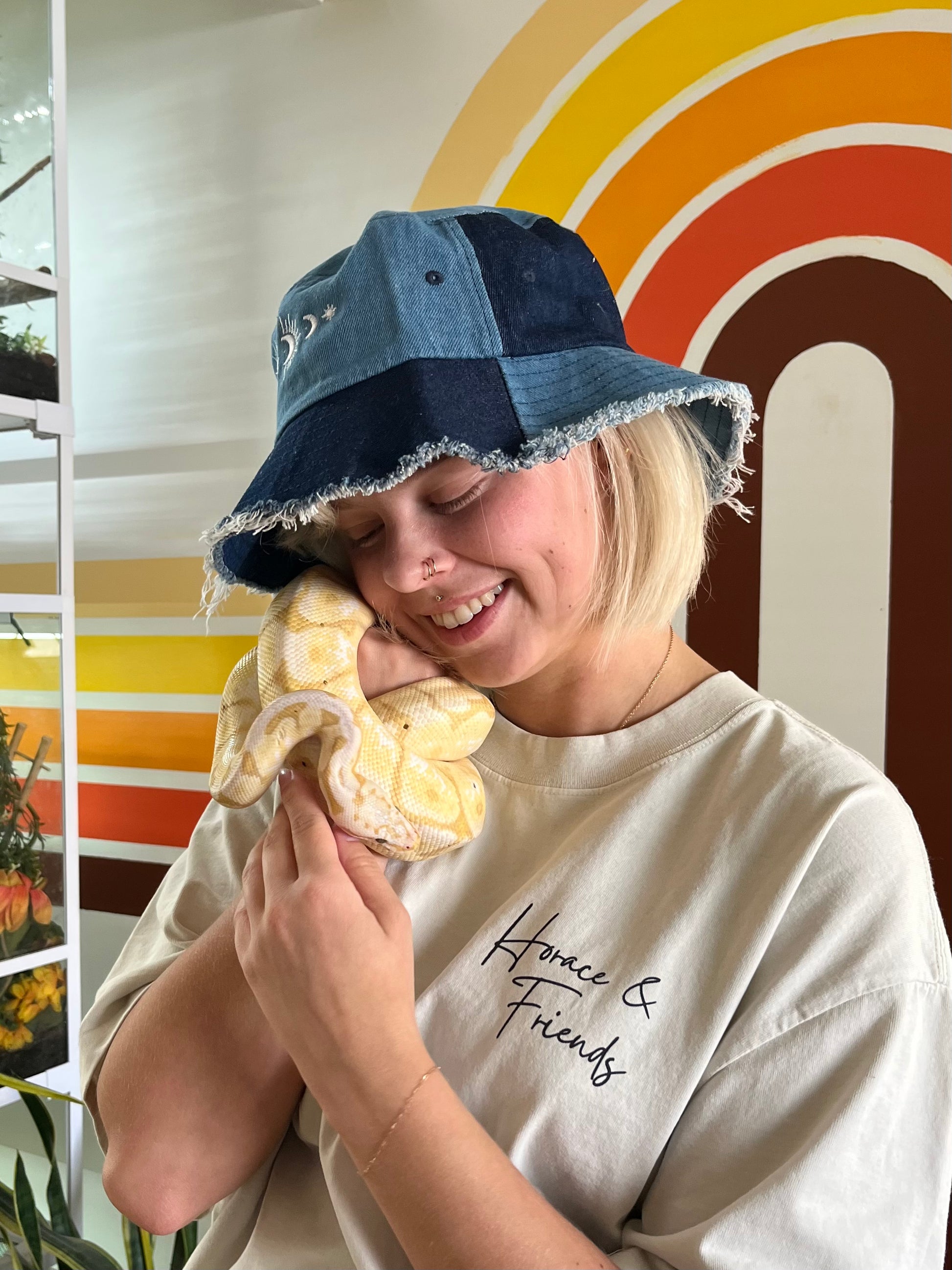 Hat // Serpent & Sky // Denim Bucket Hat // Embroidered
