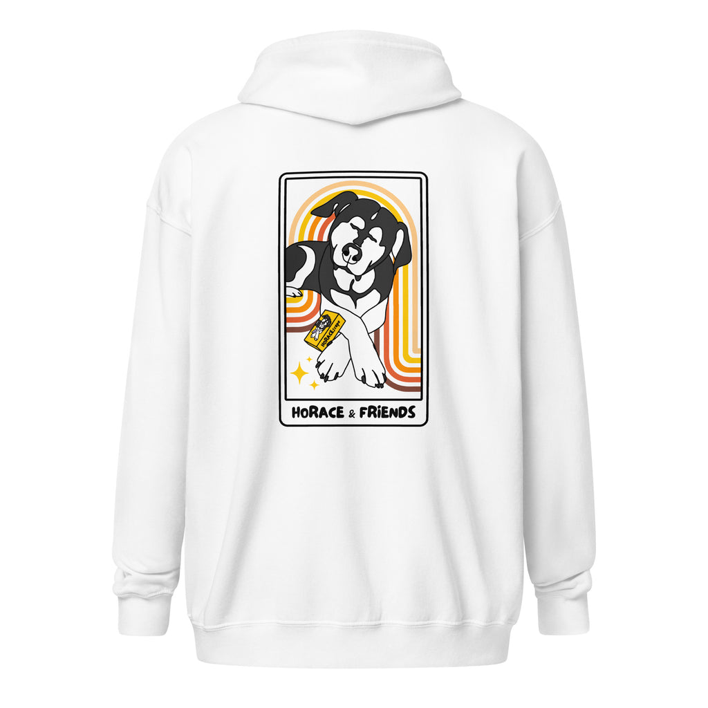 Hoodie with Zipper // Tarot Dog // Unisex White